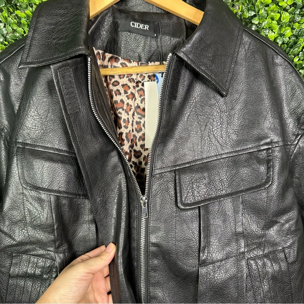 Nwt faux leather Cider Classic Black‎ Leather moto Jacket